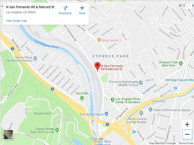 Map of Cypress Park shooting at San Fernando Road and Merced